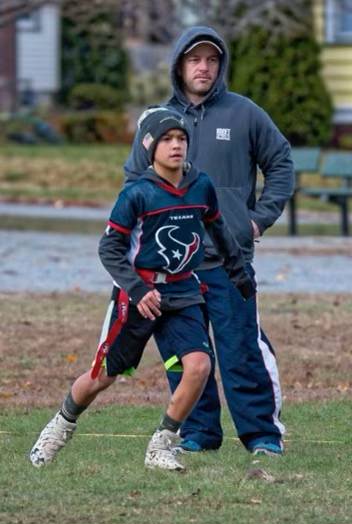 Jackson Hart playing flag football with his dad as coach. Source: Jackson Hart