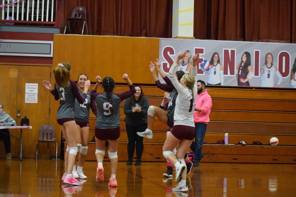 The team celebrates a point. vball