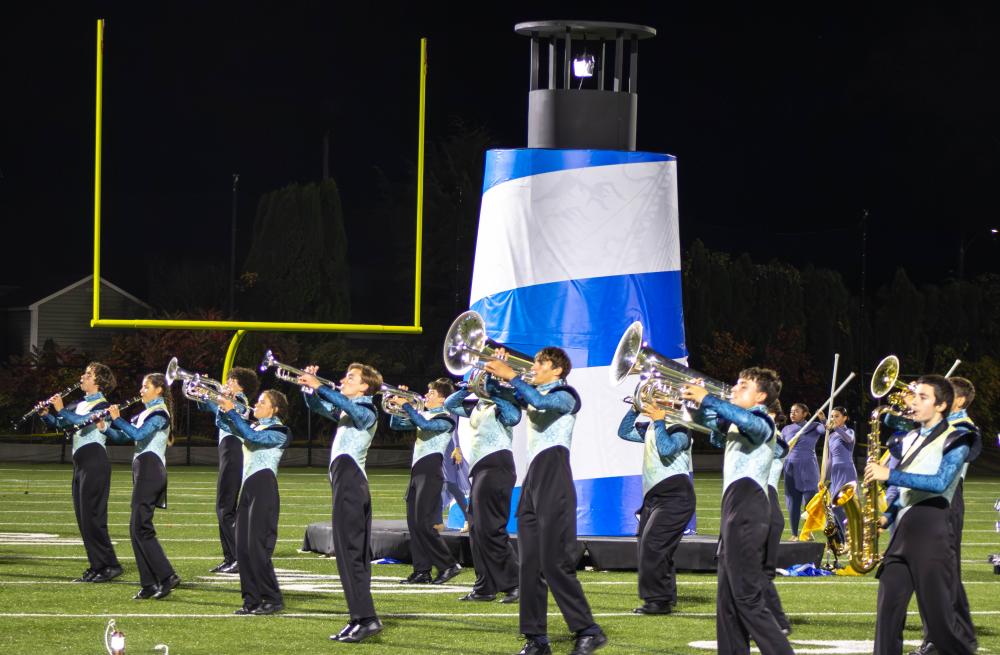 The Dartmouth High School marching band perform at Memorial Stadium on Saturday, Oct. 25. Photos by Abby Van Selous l