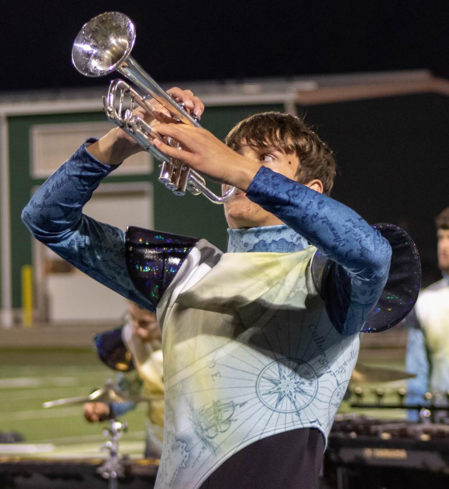 Playing the trumpet. a