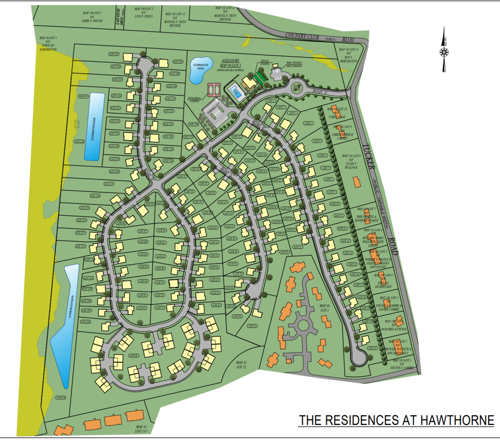 The proposed layout of the project, which depicts three potential locations for basins. Source: Farland Corp ss