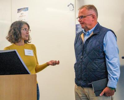 Liz Wiley, director of the Marion Institute, moderates the discuss with Representative Chris Markey. Photos by Mari Huglin markey