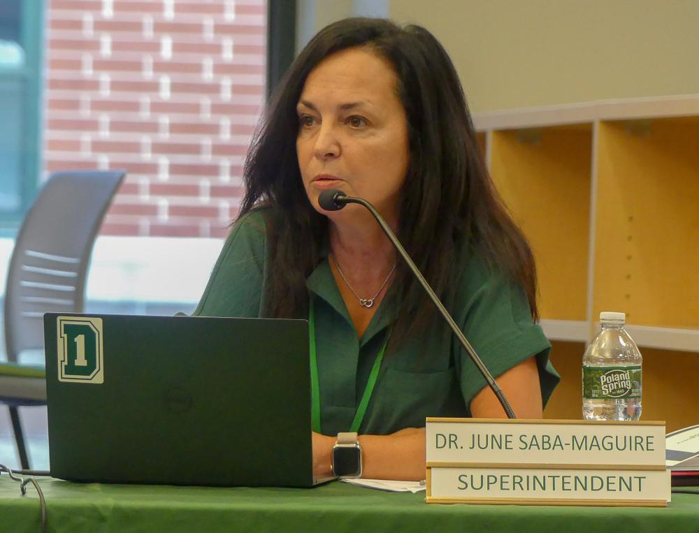 Superintendent June Saba-Maguire speaks at a School Committee meeting. File photo