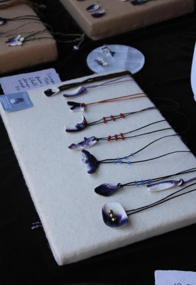 Jewelry James-Perry sells made from quahog. Photo by Brandy Muz