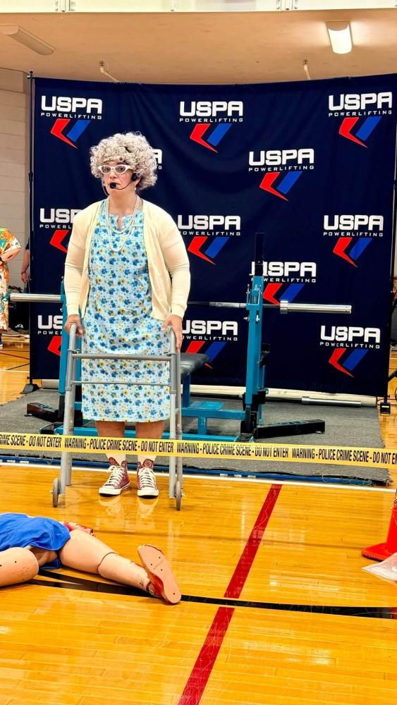 Liz Pothel-Pereira dressed as a grandma. Source: Michael Dozier