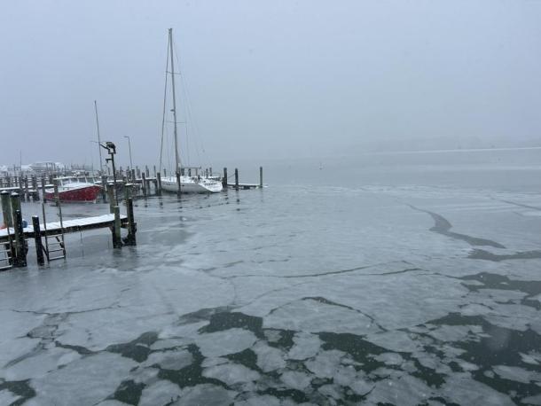 The frozen Padanaram Harbor. Photo by Mari Huglin