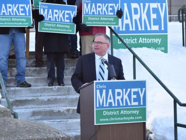 Chris Markey speaks at the Fall River District Court. Photo by Kat Sheridan