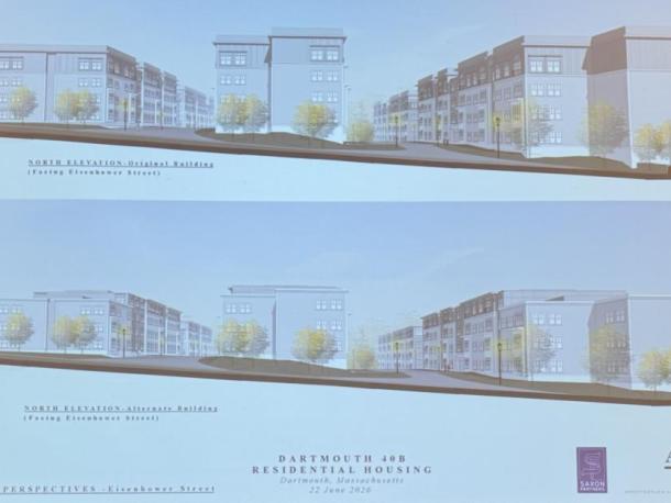 The original plans (top) and the updated plans (bottom.)