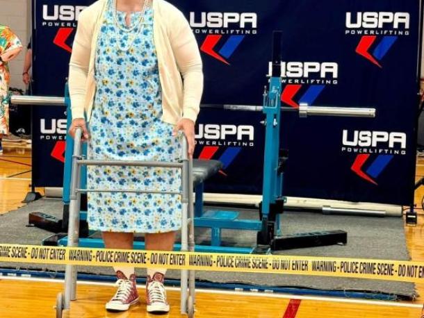 Liz Pothel-Pereira dressed as a grandma. Source: Michael Dozier
