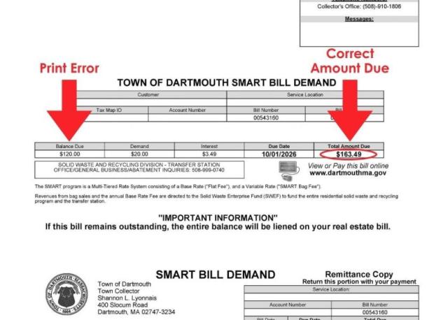An example of the incorrect SMART bill. Source: Town of Dartmouth
