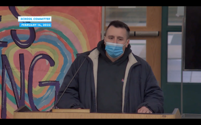 School Committee Candidate Adam Moreira speaks during the public comment portion of a recent meeting.