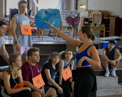 Choreographer Brooklyn Toli with cast Samuel Wright, left, Molly Dupre, Alex Richter, Shawn T. Simmons, Katya Sacharow, Ren Acevedo and Marcos Mendoza-Cabrera.