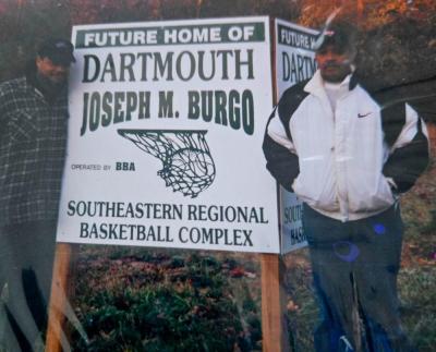 Former Vice President Tom Goodine and Steve Burgo in front of the association’s first sign. Source: Steve Burgo
