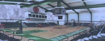 A rendering of how the interior of one of the basketball courts will look. Source: Steve Burgo
