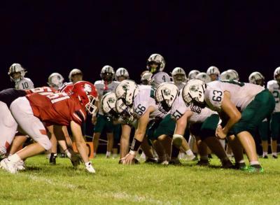 Dartmouth offensive line gets ready for the snap. 