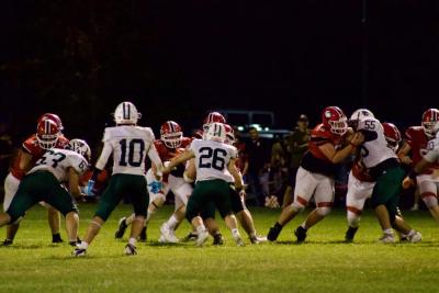 Linebacker Tom Pallatroni closes in on Old Rochester running back.