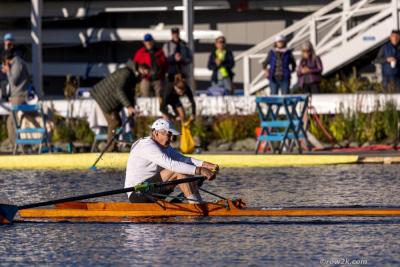 D'Arcy MacMohan rows down the Charles River in the Head of the Charles Regatta. Source: row2k