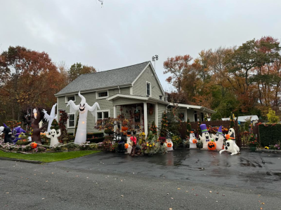 A haunted yard filled with ghosts. 