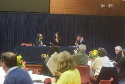 Miguel Moniz, Daniela Melo and Camilo Viveiros speak on a panel. Photo by Kat Sheridan