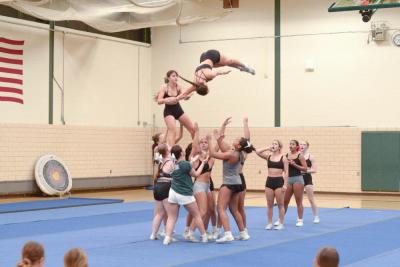 Cecelia Trahan flips out of a stunt. 