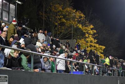 The crowd watches the game.