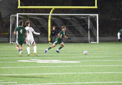 Carter Brennan goes to block an opposing goal. 