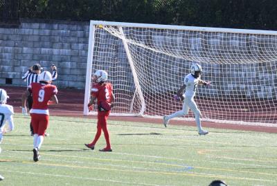 A player makes a touch down. 