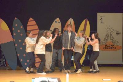 The sardines crowd around Squidward, played by Bryce Clancy. Photos by Kat Sheridan 