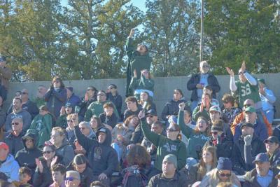 The crowd cheers for the Dartmouth Indians. 