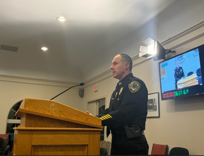 Chief of Police Brian Levesque talks about traffic on Route 6. Photo by Kat Sheridan