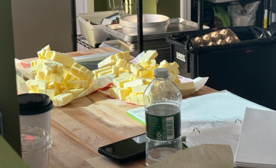 A mountain of butter that will be used to laminate the croissants.