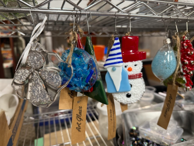 Some ornaments hanging in her studio. 