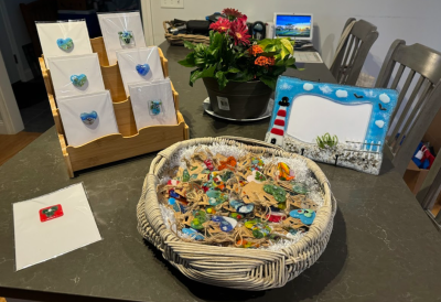 Pocket hearts and the frame Hopp's made for her grandson. 