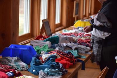 Some of the children's clothes up for grabs at the free market.