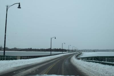 Padanaram Bridge, plowed but snowy.