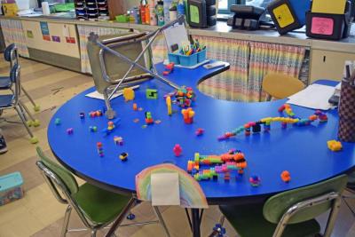 The Legos with a chair thrown by the leprechaun.