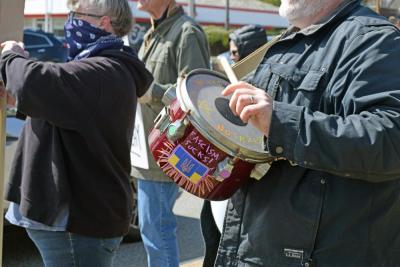 One protester brought an anti-fascist drum.