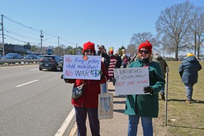 Many of the protesters wore "Melt ICE" knitted hats.