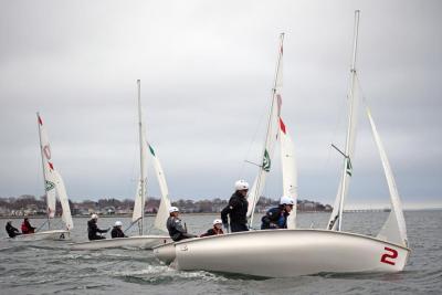 The team gets ready to practice racing. 