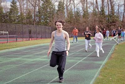 Jason Sullivan leads the charge as the team practices some running. 
