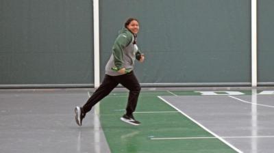 Halina Silvia runs her leg of the relay race