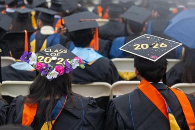 Students with their decorated caps. 