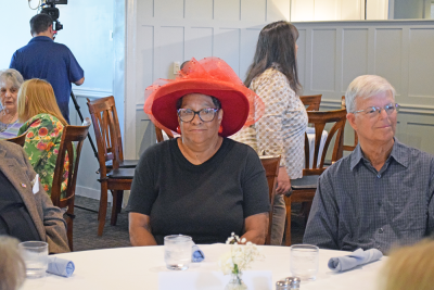 Janice Rogers with her hat for the hat contest. 
