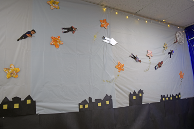 Students flying through Neverland in the Disney section. 
