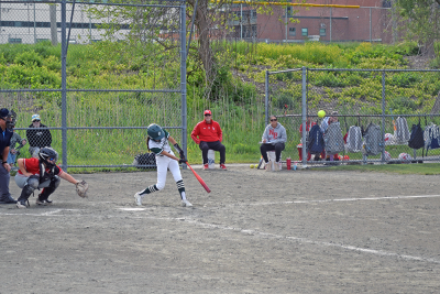A player hits the ball. 