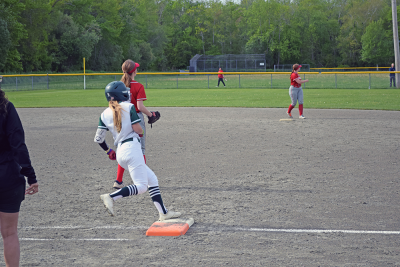 A player gets to first base. 
