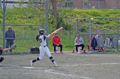 A player hits the ball. 