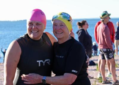 Nancy Smith with another swimmer. 