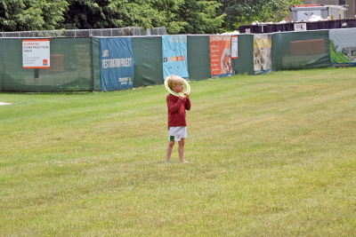 Gavin Tocci plays with a frisbee. 