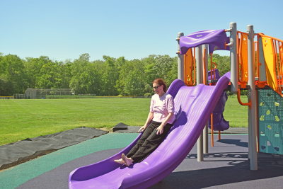 Audra Thomas tries out the slide. 